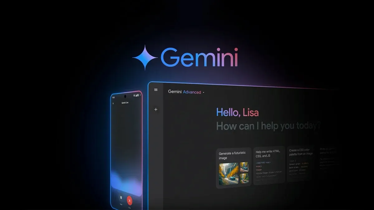 Pantallas de celular y computador con contenido generado por Gemini para redes sociales